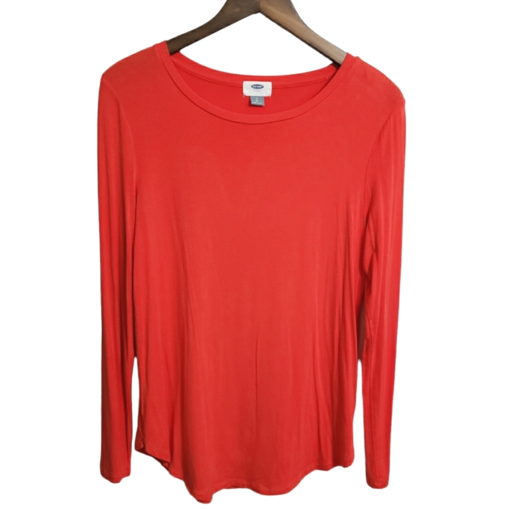 Old Navy Long Sleeve Semi-fitted Tee Top Shirt Red Aloud Women's Size Large